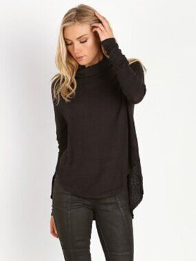 FREE PEOPLE WE THE FREE Kristina Drippy Thermal Cowl Neck in Black Boho